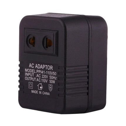 220V to 110V Voltage Converter Adapter for EU and US Plugs compact black travel adapter for laptops and small appliances