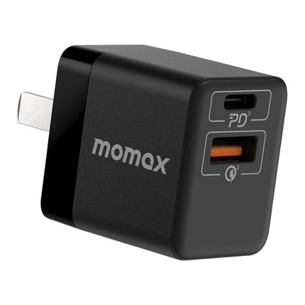 Essential MOMAX Charger for Your Everyday Travel and Home Use compact black PD and QC dual-port wall charger