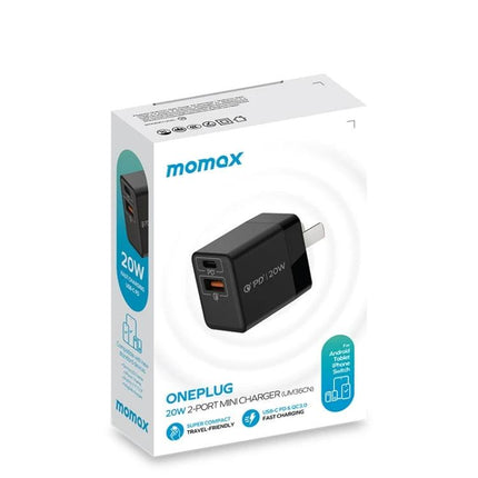 Essential MOMAX Charger for Your Everyday Travel and Home Use - compact 20W oneplug 2-port mini USB-C PD travel charger