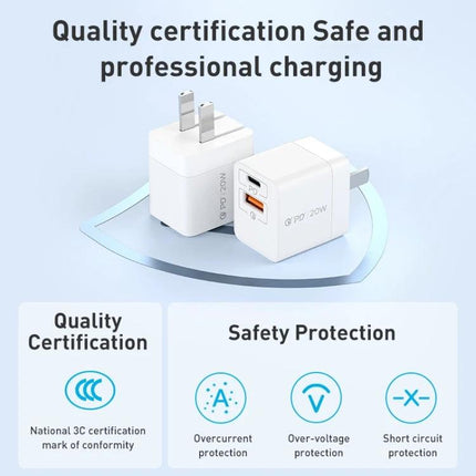 Essential MOMAX Charger for Your Everyday Travel and Home Use compact white dual-port wall charger showing certifications and safety protection