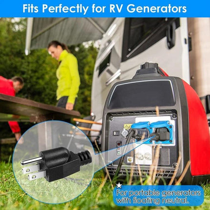 Universal US Wall Plug Adapter for Travel and Appliances shown plugged into an RV generator outlet to replace a damaged plug