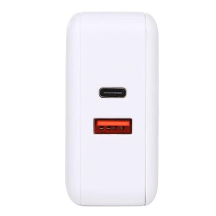 Compact USB Charger for Daily Travel and Home Use - white dual-port USB-C and USB-A wall charger, pocket-sized for phone, tablet, laptop
