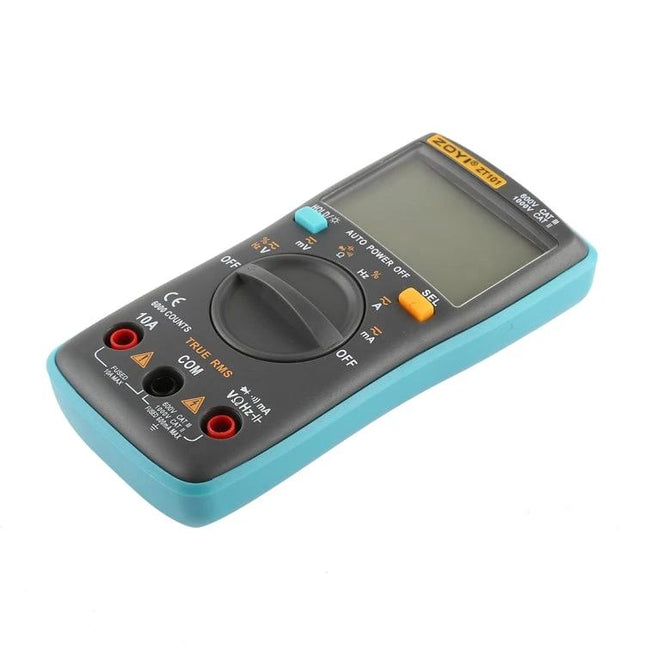 ZOYI Portable Digital Multimeter for Everyday Electrical Testing - compact handheld multimeter with easy-read display, rotary dial and probe ports for home, auto and DIY use