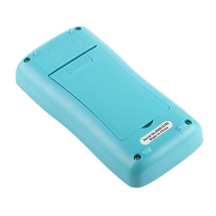 ZOYI Portable Digital Multimeter for Everyday Electrical Testing compact turquoise multimeter rear view with battery cover and screw mounts
