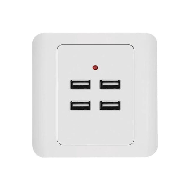 Practical Four-Port USB Wall Charger for Daily Device Powering - white wall-mounted 4-USB charger with safety features