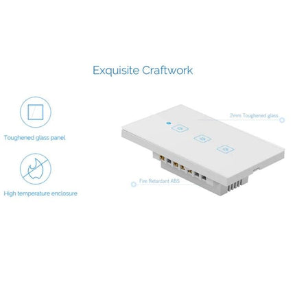 EWeLink 2-Gang Smart Wall Switch with Touch and App Control - white glass touch panel, 2-gang buttons, fire-retardant ABS housing, modern wall switch