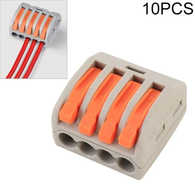 PCT Series 4-Port Wire Junction Box for Electrical Connections compact PA66 4-port connector with orange levers for quick tool-free wiring