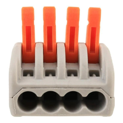 PCT Series 4-Port Wire Junction Box for Electrical Connections front view showing four orange levers and PA66 housing