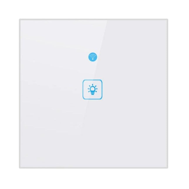 EWeLink 1 Gang Smart Wall Switch with Touch and App Control - white touch panel with WiFi and light icon