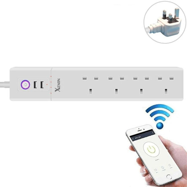 WiFi Smart Power Socket with USB and UK Plugs for Home Automation - white multi-socket strip with USB ports and smartphone remote control