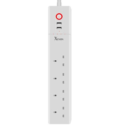 WiFi Smart Power Socket with USB and UK Plugs for Home Automation - white 4-socket strip with dual USB ports and power button