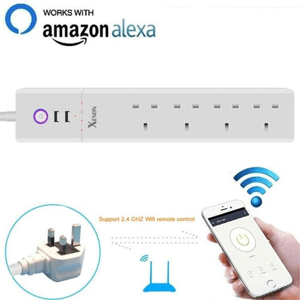 WiFi Smart Power Socket with USB and UK Plugs for Home Automation - white Alexa-compatible smart power strip with USB ports and smartphone remote control