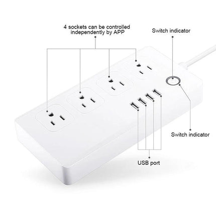 WiFi Smart Power Socket for Remote Device Control at Home - white 4-socket power strip with 4 USB ports and app-controlled switches