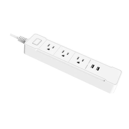 Smart WiFi Power Strip for Home Devices with 2 USB Ports and 3 Outlets, white strip with 3 AC outlets and 2 USB ports, app and voice control