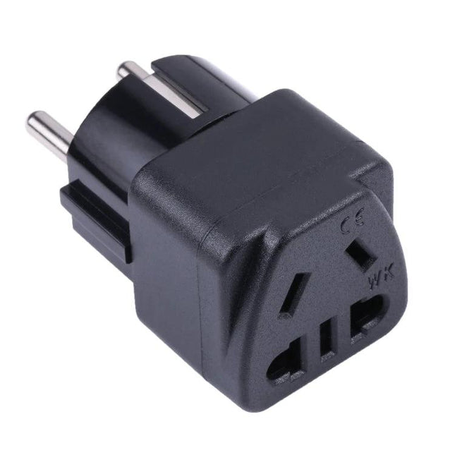 Portable Universal Power Adapter for EU, UK, and US Outlets compact black travel plug adapter for Europe UK US compatibility