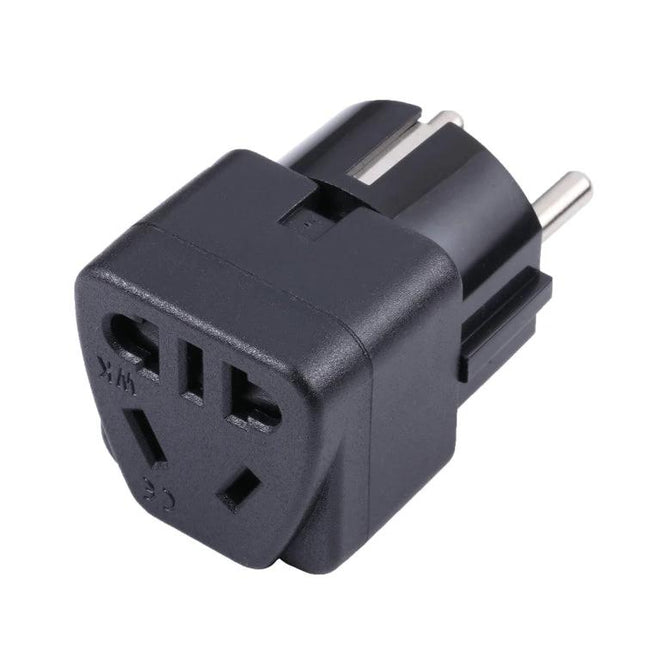 Portable Universal Power Adapter for EU, UK, and US Outlets — compact black travel plug adapter for Europe, UK, Australia and US charging