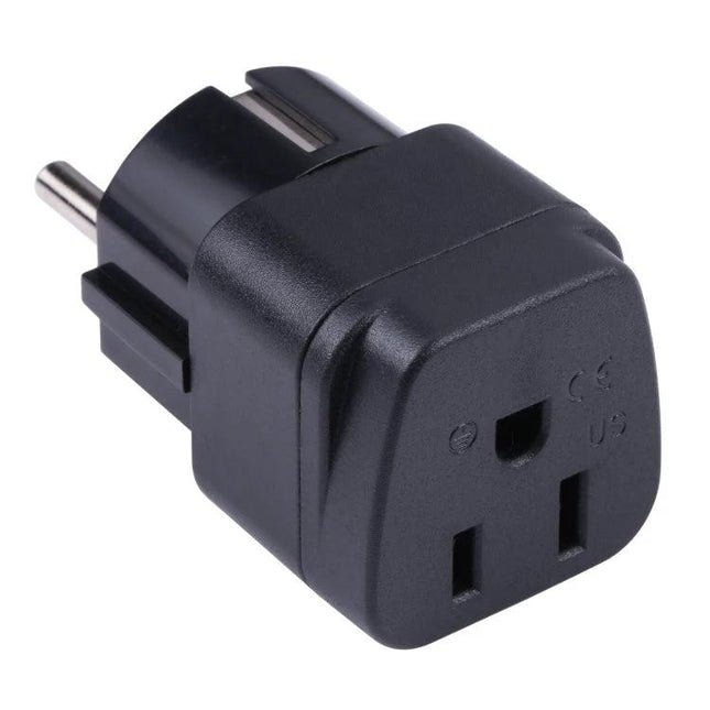 Portable US to UK and EU Power Adapter for Travel Use - compact black travel plug adapter for phones laptops and cameras