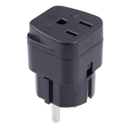 Portable US to UK and EU Power Adapter for Travel Use compact black adapter with UK EU plug conversion and US outlet for phones laptops cameras