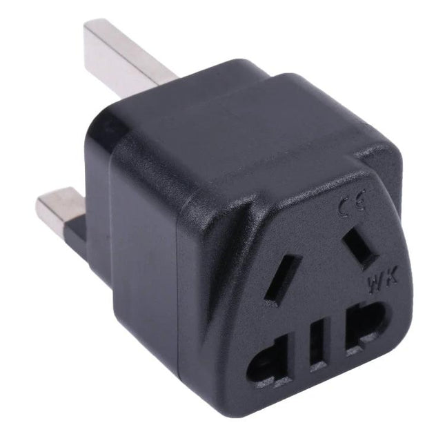 Portable Universal WK to UK Power Adapter with Built-in Fuse - compact black travel plug adapter for charging laptops and phones