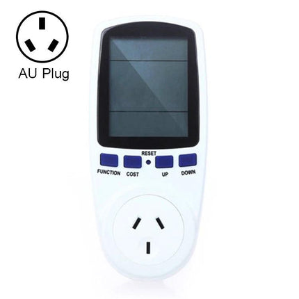 Home Energy Monitor for Tracking Electricity Usage with AU Plug - white digital monitor showing AU socket and LCD screen for tracking household power usage