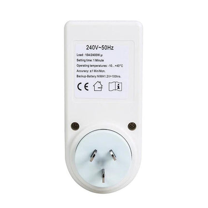 Australian Smart Timer Switch Socket with LCD Clock Function white plug timer showing rear label and three-pin Australian socket