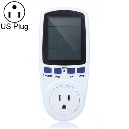 LCD Electricity Usage Monitor for Home Energy Tracking - white plug-in energy usage monitor with LCD screen and function buttons
