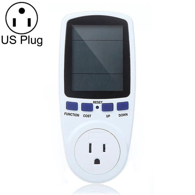 LCD Electricity Usage Monitor for Home Energy Tracking - white plug-in energy usage monitor with LCD screen and function buttons