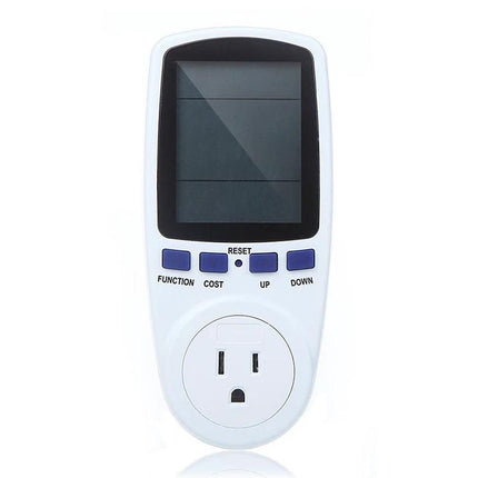 LCD Electricity Usage Monitor for Home Energy Tracking - white plug-in energy meter with LCD display and function buttons