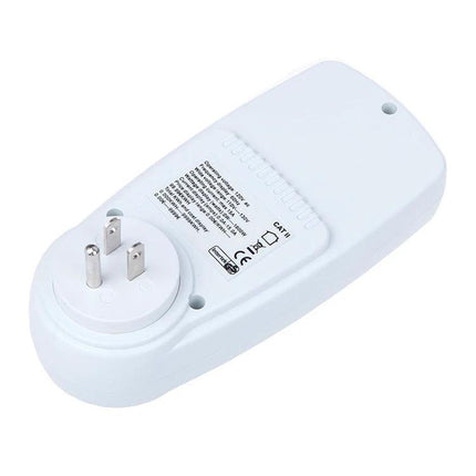 LCD Electricity Usage Monitor for Home Energy Tracking white plug-in unit with LCD display for monitoring appliance power