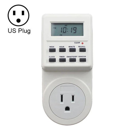 US Plug Smart Home Timer Switch with LCD Display and Clock Functions digital timer showing 10:19 for lights and appliances