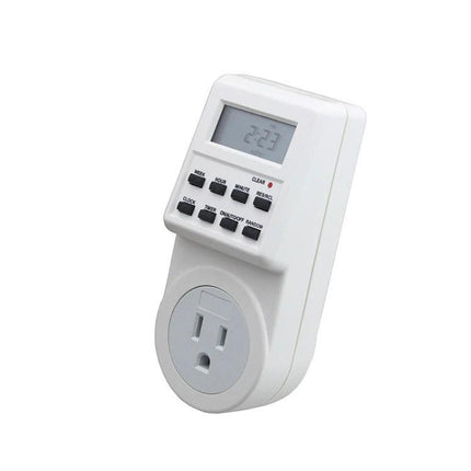US Plug Smart Home Timer Switch with LCD Display and Clock Functions - White programmable outlet timer with LCD and clock for lights/appliances