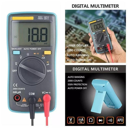 Portable Digital Multimeter for Everyday Electrical Testing - compact auto-ranging multimeter with large display and probes for household and DIY use
