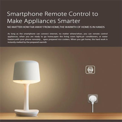 NEO WiFi Smart Power Plug with Remote and Timing Control via App controlling lamp remotely via smartphone app and timer