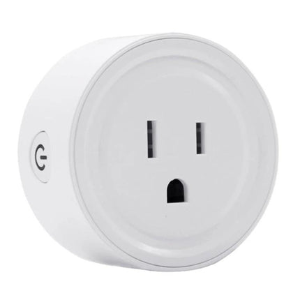 Compact WiFi-Enabled Smart Plug for Scheduling Devices shown in white circular design with power button for remote app control and timers