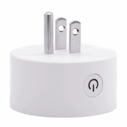 Compact WiFi-Enabled Smart Plug for Scheduling Devices - compact white round smart plug with power button and US prongs