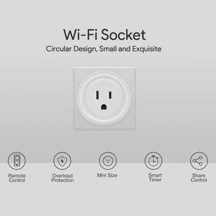Compact WiFi-Enabled Smart Plug for Scheduling Devices - compact circular WiFi socket with remote control, timer and overload protection