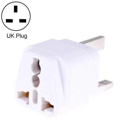 Portable Universal Socket Adapter with Fuse for UK, US, EU Plugs - compact white UK travel plug adapter with built-in safety fuse
