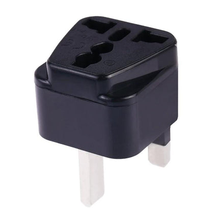 Alt Tag: Universal Travel Adapter for UK Plug with Multiple Socket Compatibility compact black adapter for phones laptops