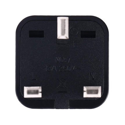 Universal Travel Adapter for UK Plug with Multiple Socket Compatibility black UK plug adapter front view