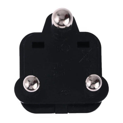Universal Travel Adapter for South Africa Plug and Worldwide Compatibility black three-pin South Africa plug adapter close-up