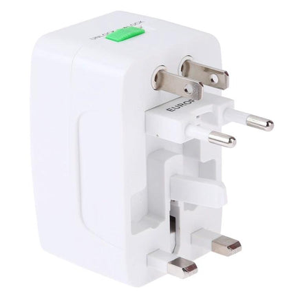 Essential Adapter for Charging Devices During International Travel - white multi-country plug converter powering two devices