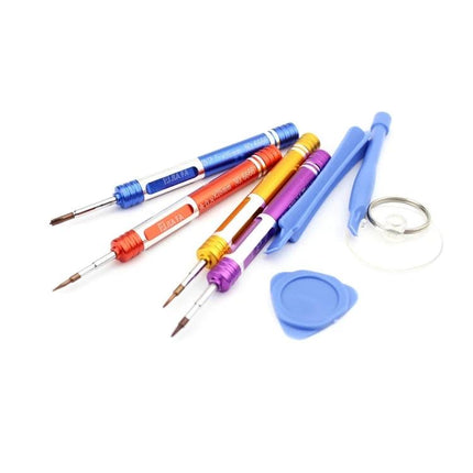 iPhone Repair Tool Kit with Screwdriver for iPhone 7, 5s, 5, 4s, and 4 showing colorful screwdrivers, pry tools, suction cup and picks