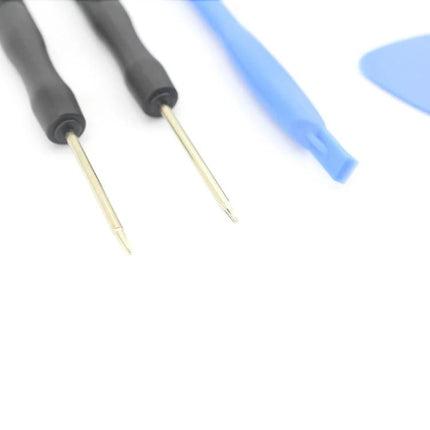 5-in-1 Tool Kit for iPhone Battery Opening and Repair showing precision screwdrivers and plastic opening picks for safe DIY battery replacement