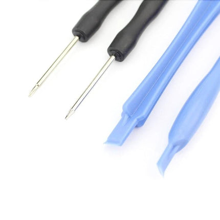 Professional 7-in-1 Screwdriver Repair Tool Kit for iPhone Maintenance showing precision screwdrivers and plastic pry tools for screen and case repairs