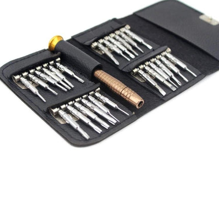 JIAFA 24-Piece Multi-Functional Screwdriver Set with Carrying Bag neatly organized in a black pouch showing interchangeable bits and compact handle