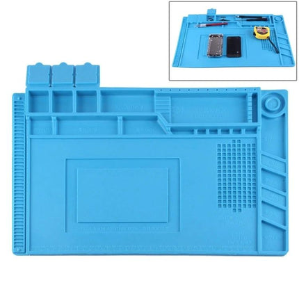 Silicone Maintenance Mat for Electronics Repairs, 45cm x 30cm - blue silicone work mat with compartments for phone repair and small components