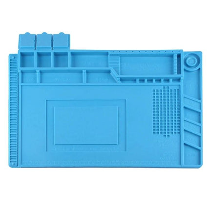 Silicone Maintenance Mat for Electronics Repairs, 45cm x 30cm - blue silicone work mat with compartments for small parts and tools