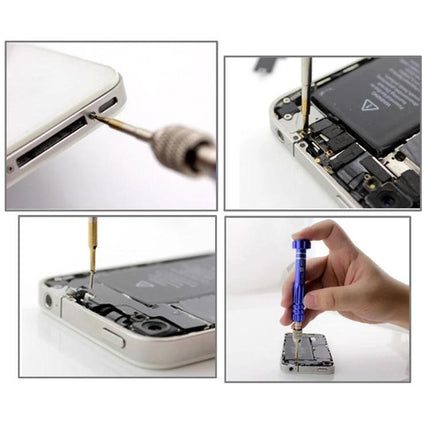 Precision Screwdriver Kit for iPhone Repair and Disassembly - close-up of tools removing screws from iPhone during screen and battery disassembly