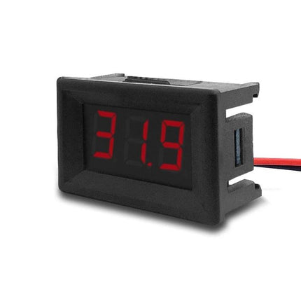 Compact Portable Digital Voltage Meter for Everyday DC Checks showing red LED 31.9 reading in compact black housing
