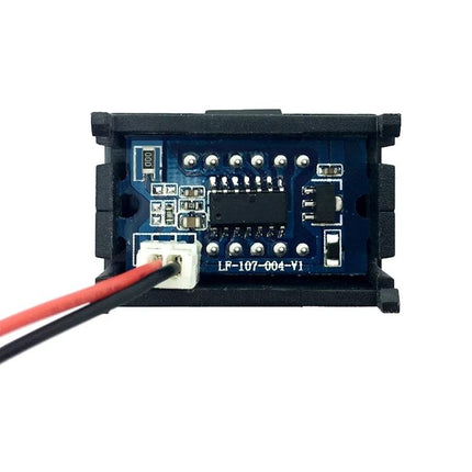Compact Portable Digital Voltage Meter for Everyday DC Checks showing internal PCB, LED display module and red/black probe wires